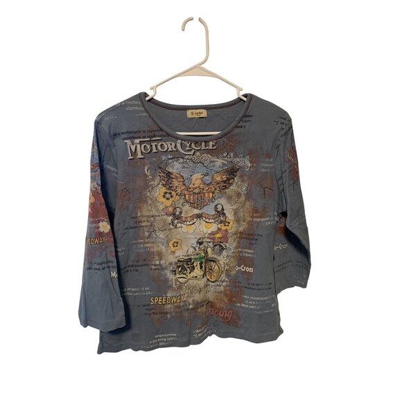 Cactus Womens Size Large Vintage Y2k Graphic Front Back Motorcyle Speedway Tee T - Picture 1 of 4